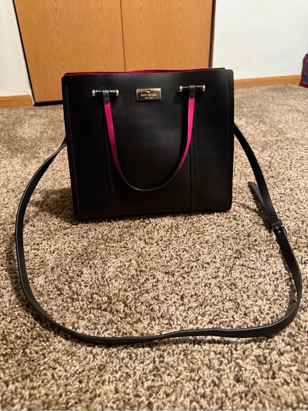 kate spade Black Satchel with Pink Trim and Crossbody Strap